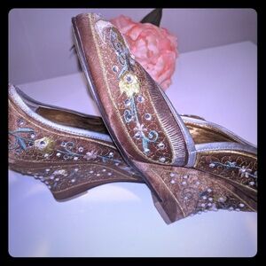 Naughty Monkey Floral Embroidered Wedges